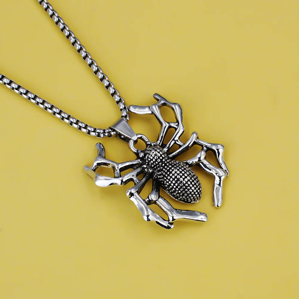 Stainless Steel Vintage Spider Pendant Necklace