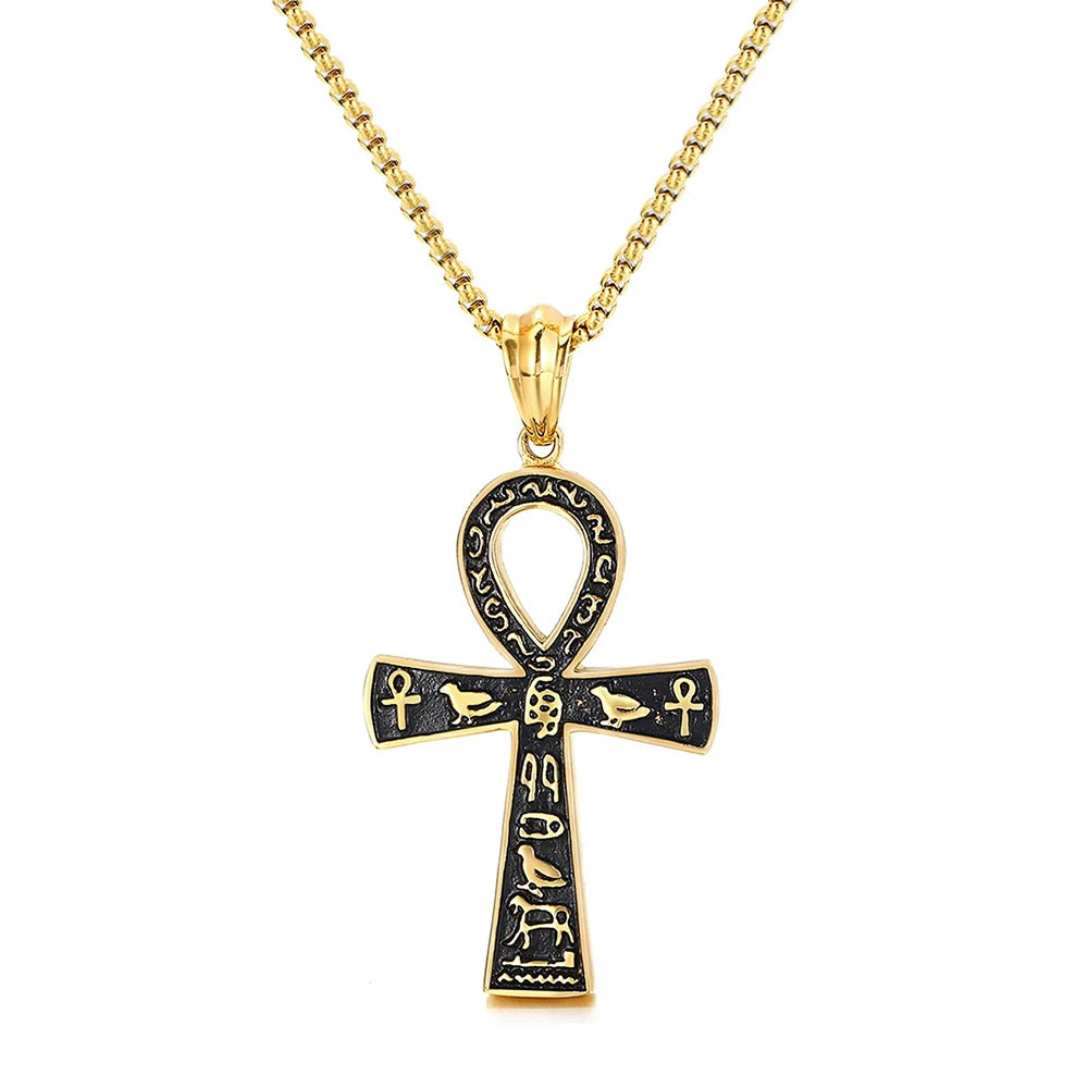 Unique Vintage Ankh Cross Necklace Unisex Stainless Steel Eye Of Horus Amulet Pendant Egyptian Jewelry Gifts