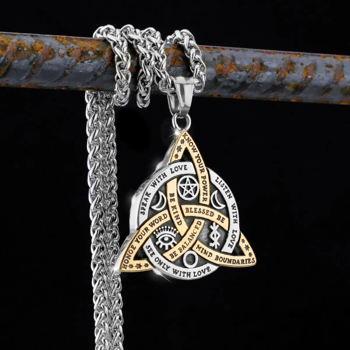 Viking Witch Celtic Knot Pendant Necklace Rune Stainless Steel Men Chain Odin Gothic Necklace Protection Amulet Jewelry