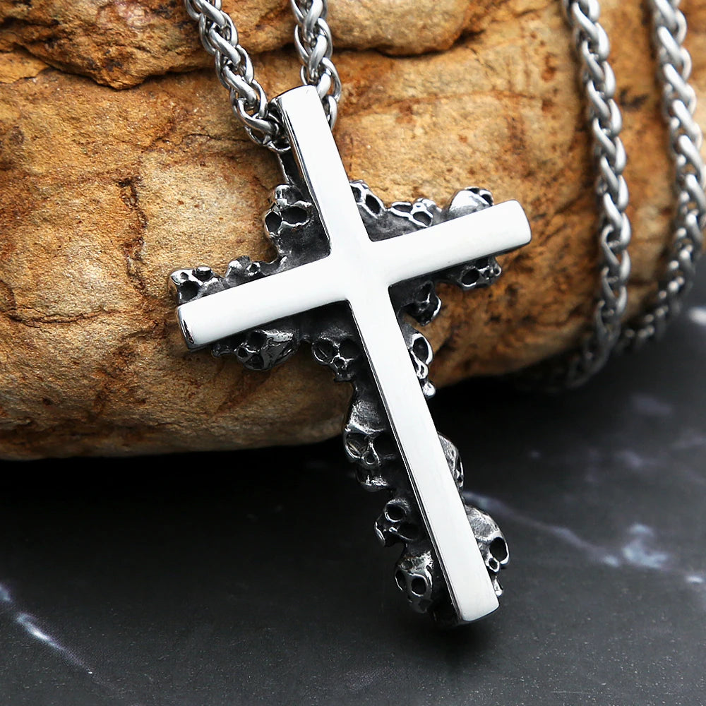 Cross Skull Pendant Necklace — Stainless Steel