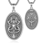 AEONSLOVE Silver Hecate Triple Moon Goddess Necklace Vintage Oval Pendant Wicca Pagan Jewelry Protection Amulet