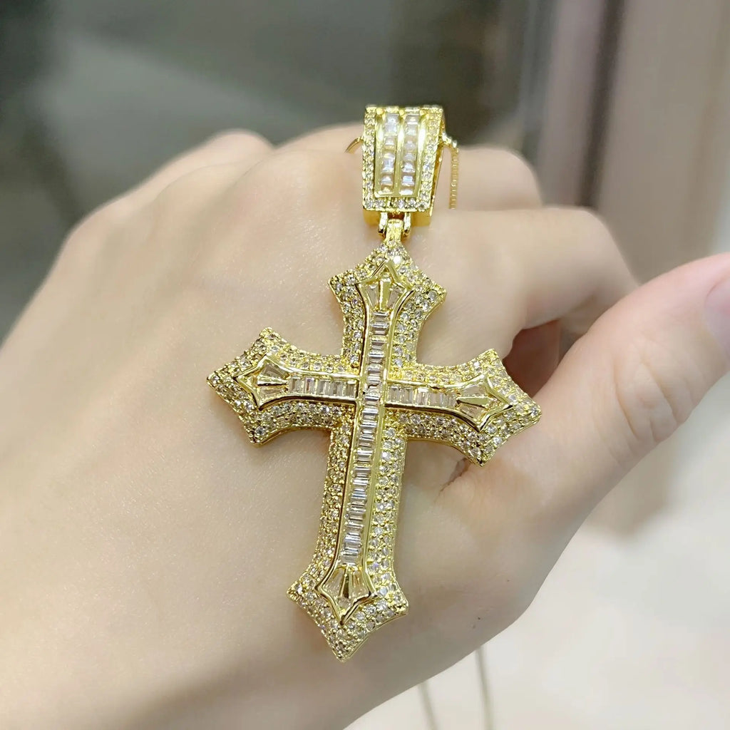 14K White Gold Lab Diamond Cross Pendant Party Wedding Pendants Necklace for Women Men Anniversary Jewelry Gift