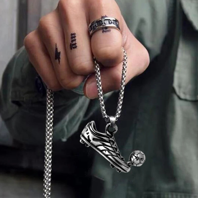 Silver Football Shoe Pendant Necklace Stainless