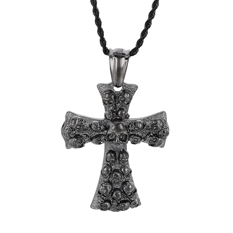 Evil Cross Ghost Skull Pendant Necklace — Stainless