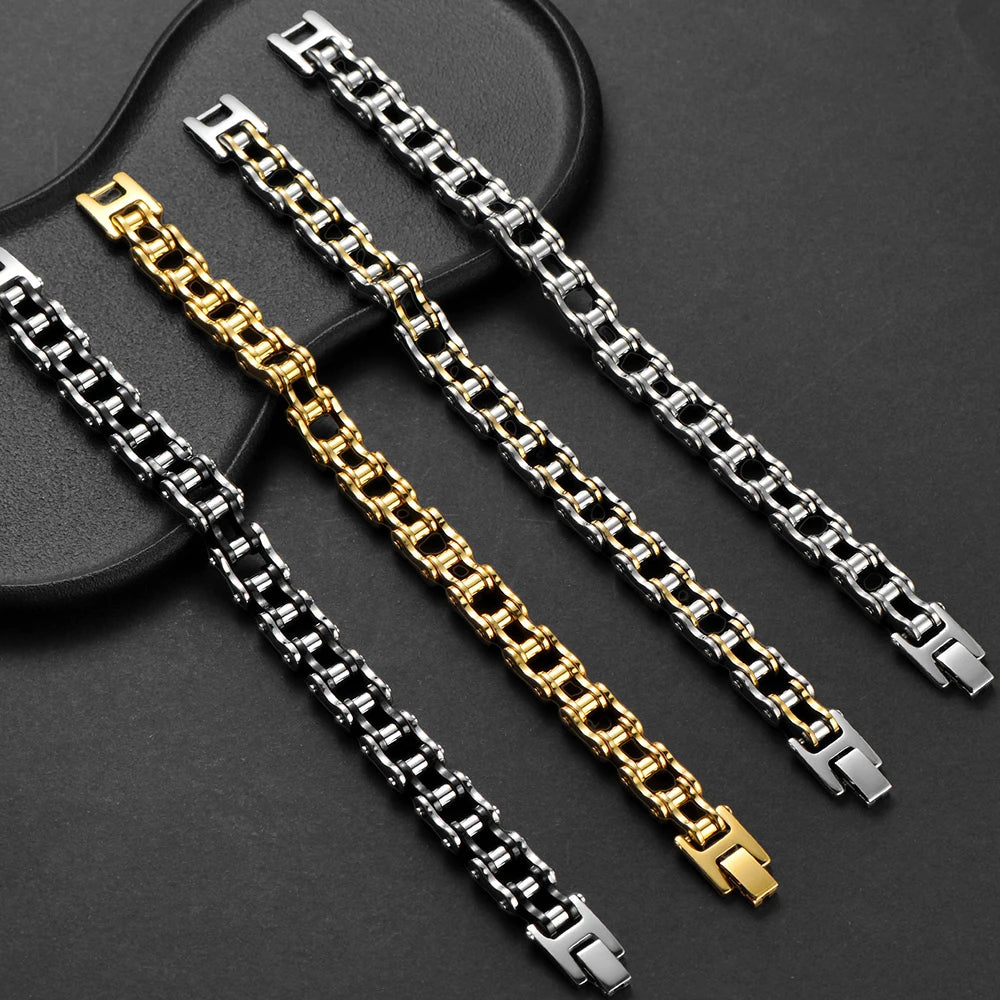 13MM Wide Men's Motorcycle Chain Bracelet Stainless Steel Bicycle Link Design Man Bracelets for Men Punk Rock Jewelry 9