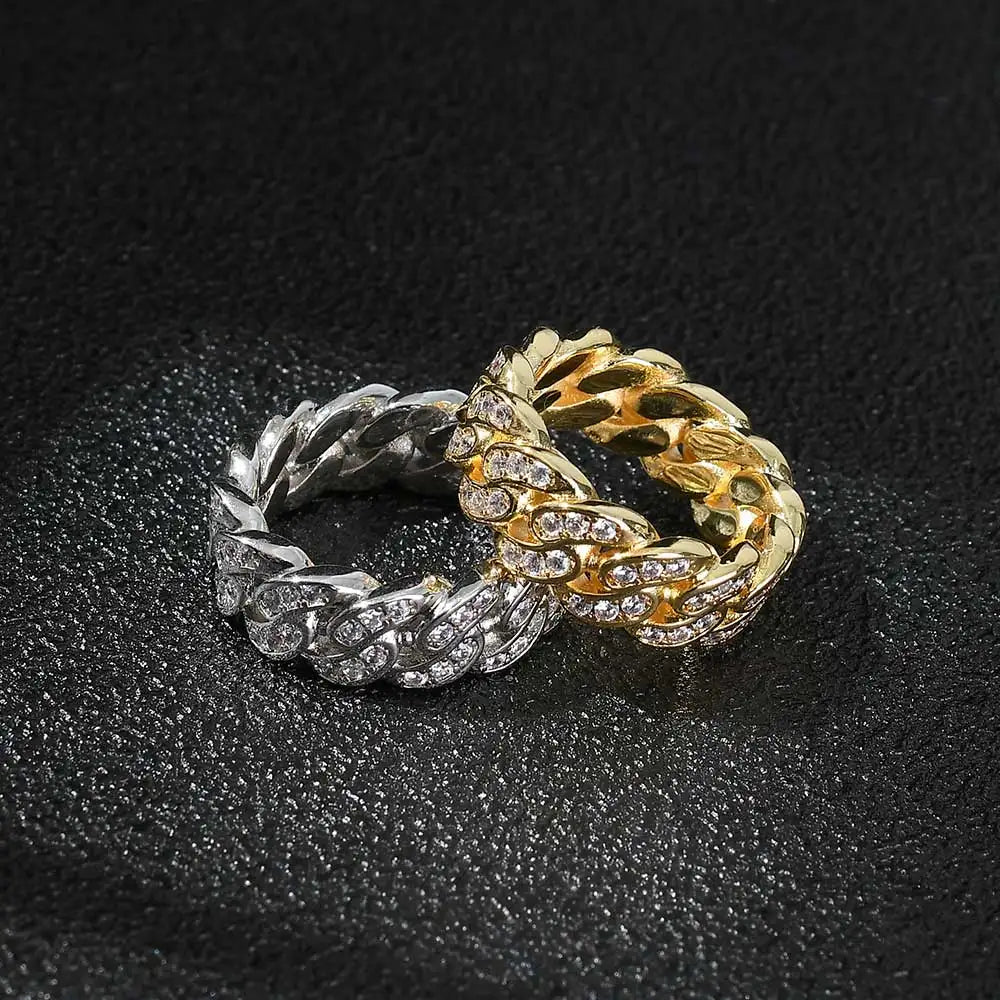 925 Silver Iced Out Cuban Ring VVS Moissanite