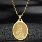 QIMING Dainty Saint George Pendant Necklace For Men Stainless Steel Warrior St. George's Dragon Medallion Mythology
