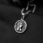 Stainless Steel Serenity Prayer Cross Pendant Religious Necklace Praying Hands Coin Medal For Him