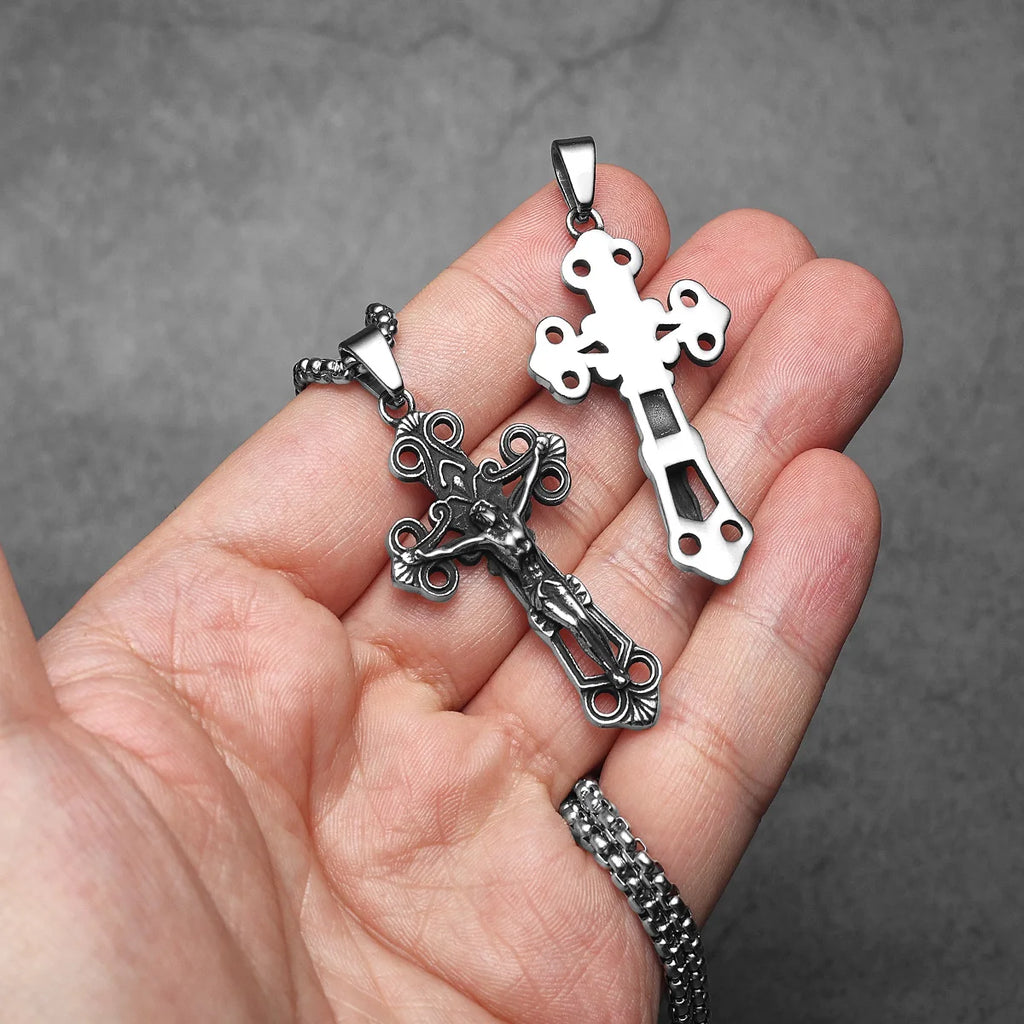 Jesus Hollow Cross Pendant — Stainless Steel