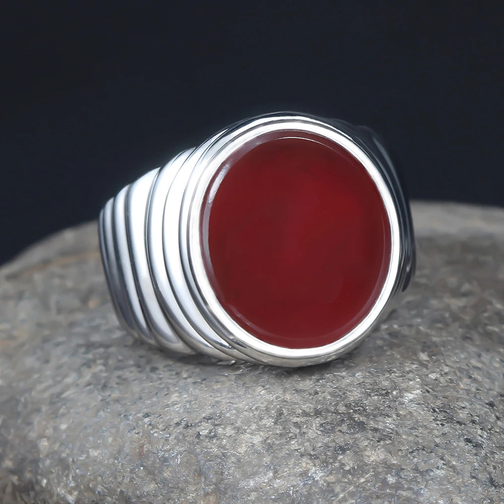 Corrugated Agate Ring — 925 Silver