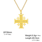 Jerusalem Crusader Cross Necklace — Five-Fold, Stainless Steel
