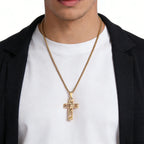 Gold Cross Jesus Pendant Necklace Minimal Box Chain