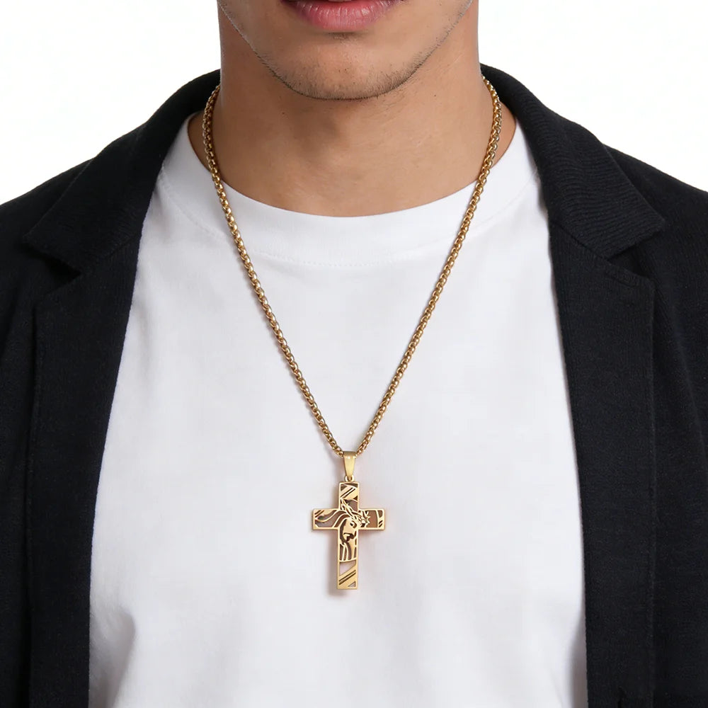 Gold Cross Jesus Pendant Necklace Minimal Box Chain