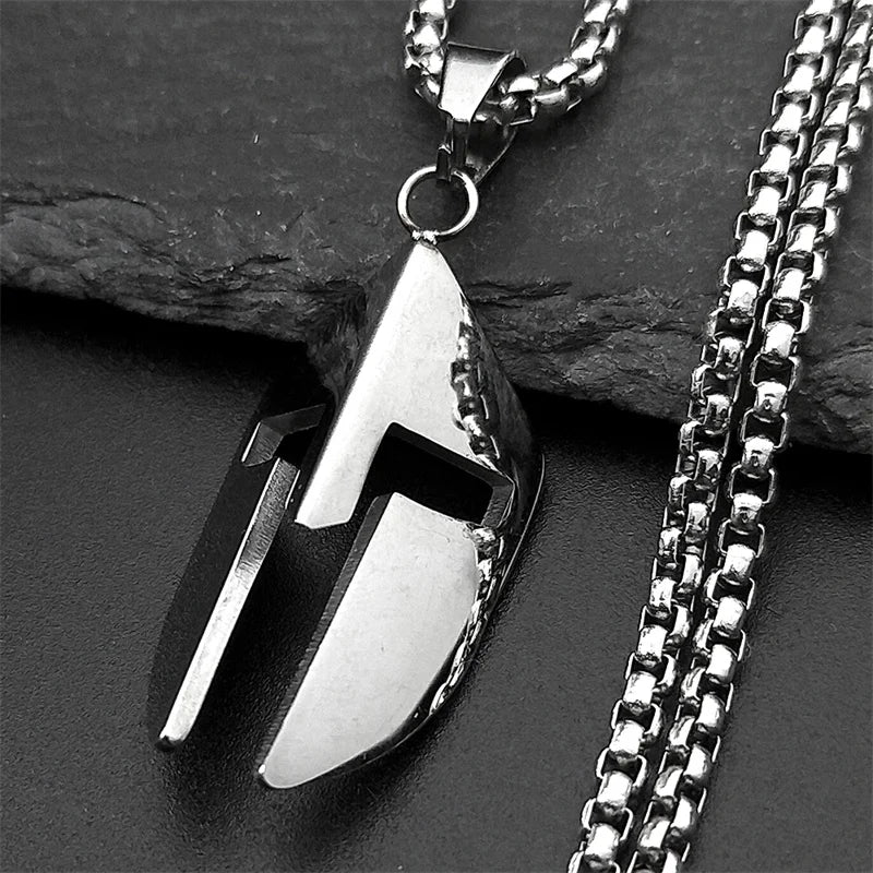 Vintage Ares Spartan Warrior Helmet Pendant Necklace for Women Men Stainless Steel Ancient Greek Spartan Mask Hip Hop