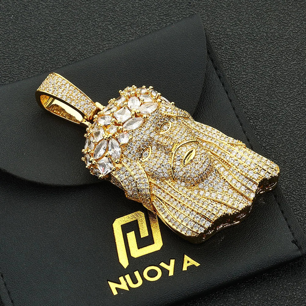 Gold Jesus Face Pendant Necklace Iced Out 18K