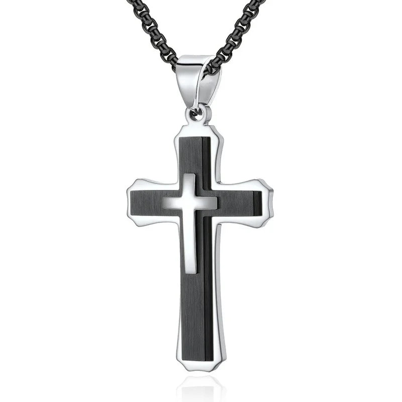 Double-Layer Cross Stainless Steel Pendant Necklace
