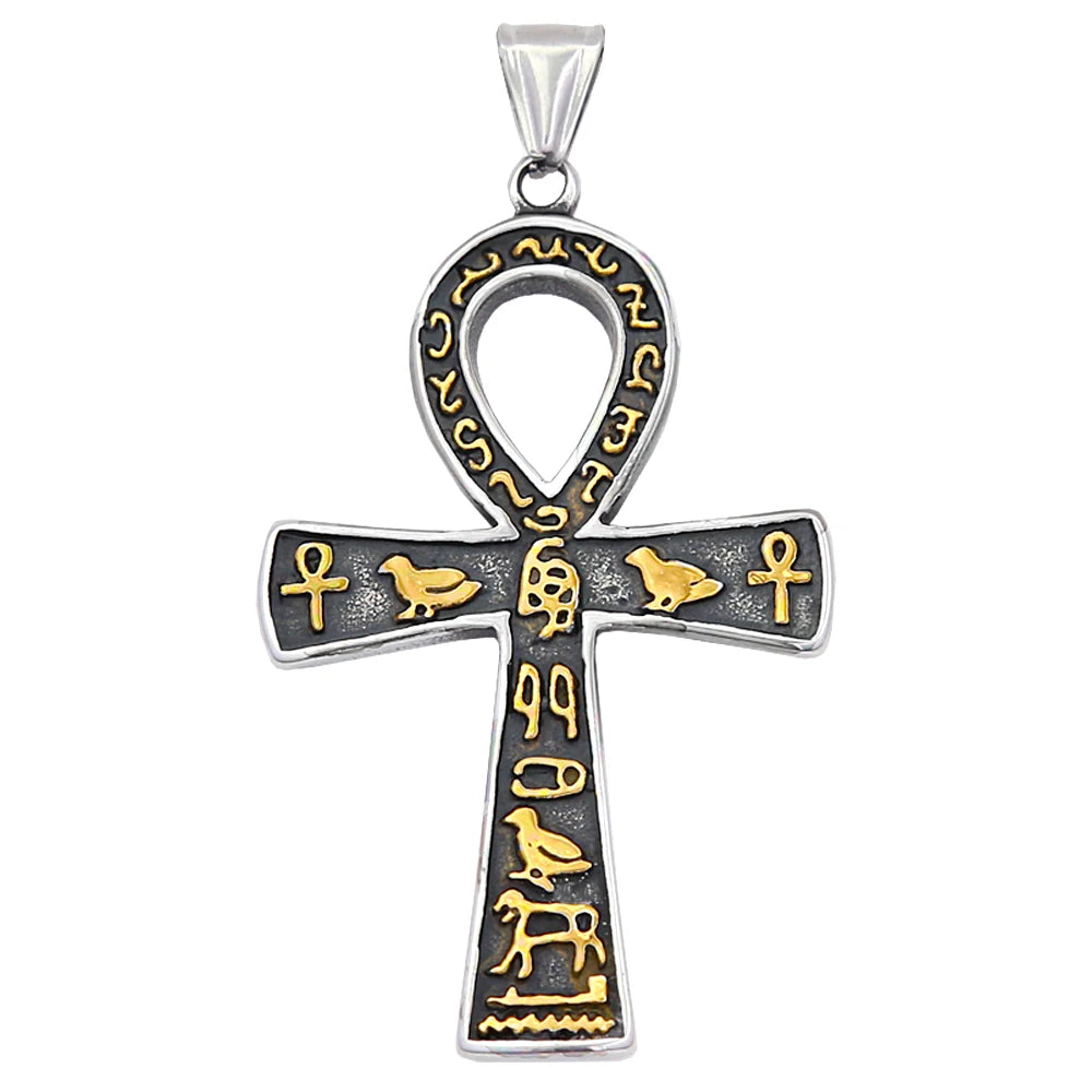 Vintage Punk Anka Cross Pendant Stainless Steel Egyptian Necklaces For Men Women Unique Rune Amulet Jewelry Gifts