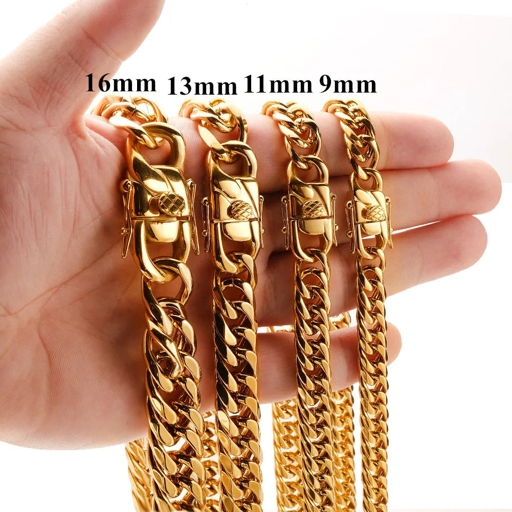 Gold Cuban Chain Bracelet 9-16mm — Gold