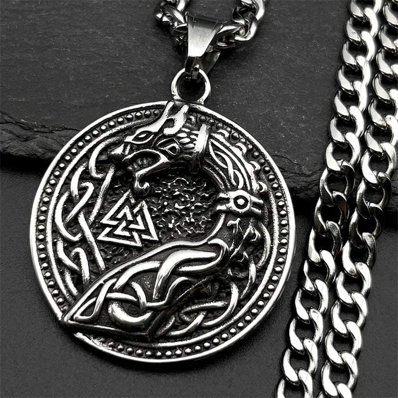 Retro Viking Nordic Valknut Celtic Knot Dragon Pendant Necklace for Women Men Stainless Steel Amulet Hip Hop Chain Jewelry Gift