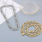 Hip-Hop Jewelry CZ Cuban Chain Man Bracelet Necklace Set Luxury Gold Color 60CM Long Stainless Steel Men's Necklace &