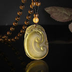 Obsidian Gossip Pendant Necklace Carving Dragon and Phoenix Shape Lucky Amulet Jewelry Six-Character Mantra Pearl