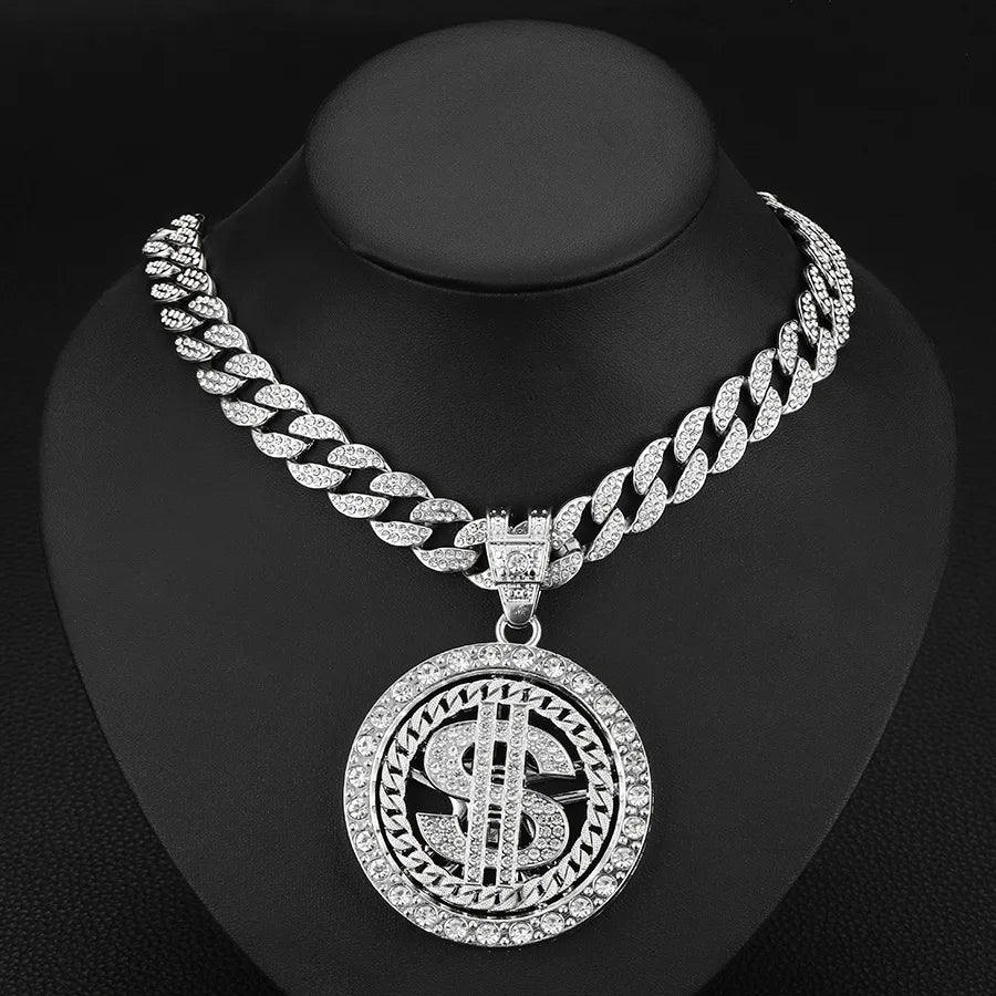 Rotating Dollar Sign Pendant Necklace — Two-Tone