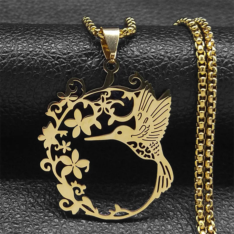 Hummingbird Gold Pendant Necklace — Stainless Steel