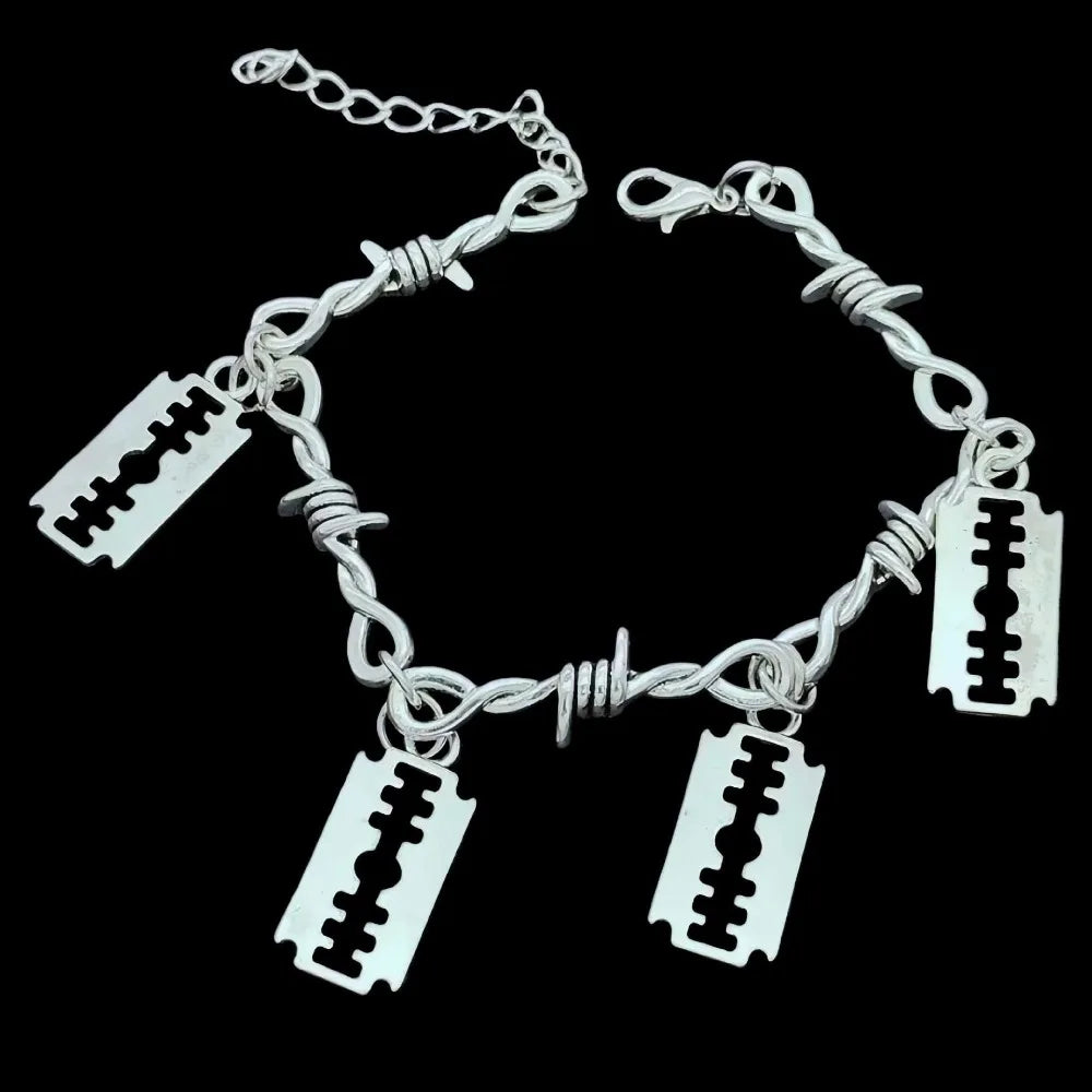 Silver Star Sword Pendant Thorn Chain Bracelet