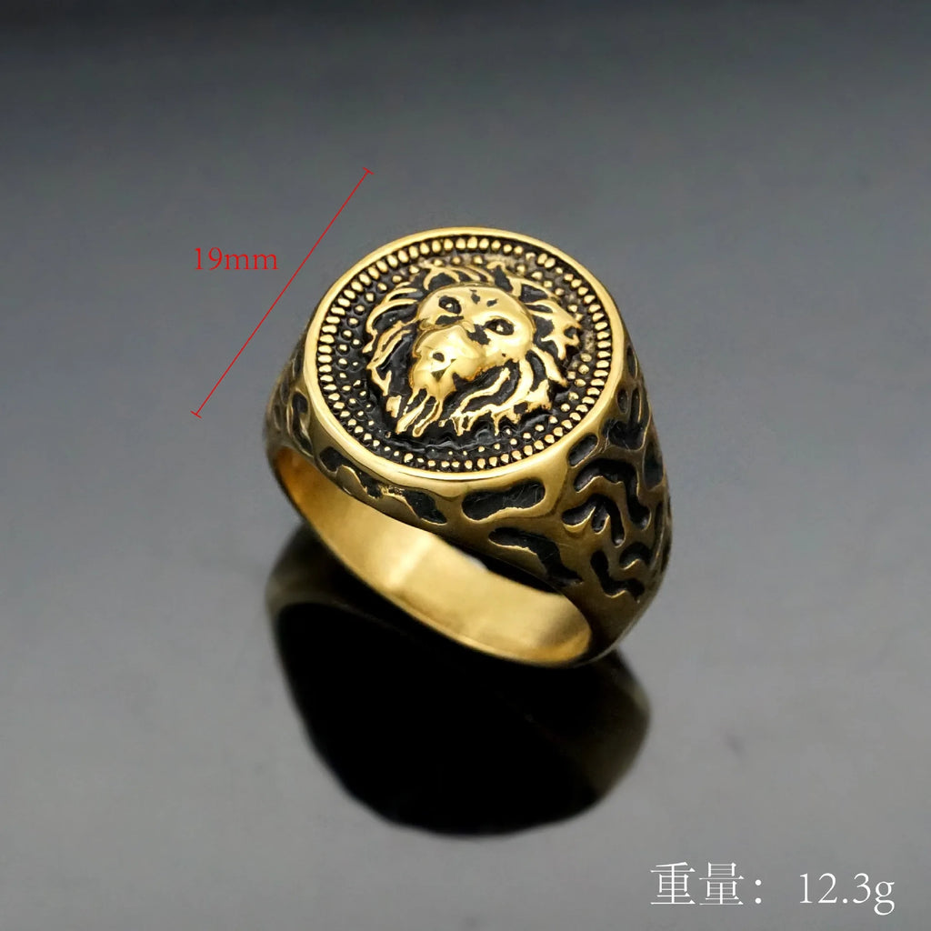 Golden Lion Head Ring Animal Band — 316L Stainless Steel