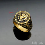 Golden Lion Head Ring Animal Band — 316L Stainless Steel