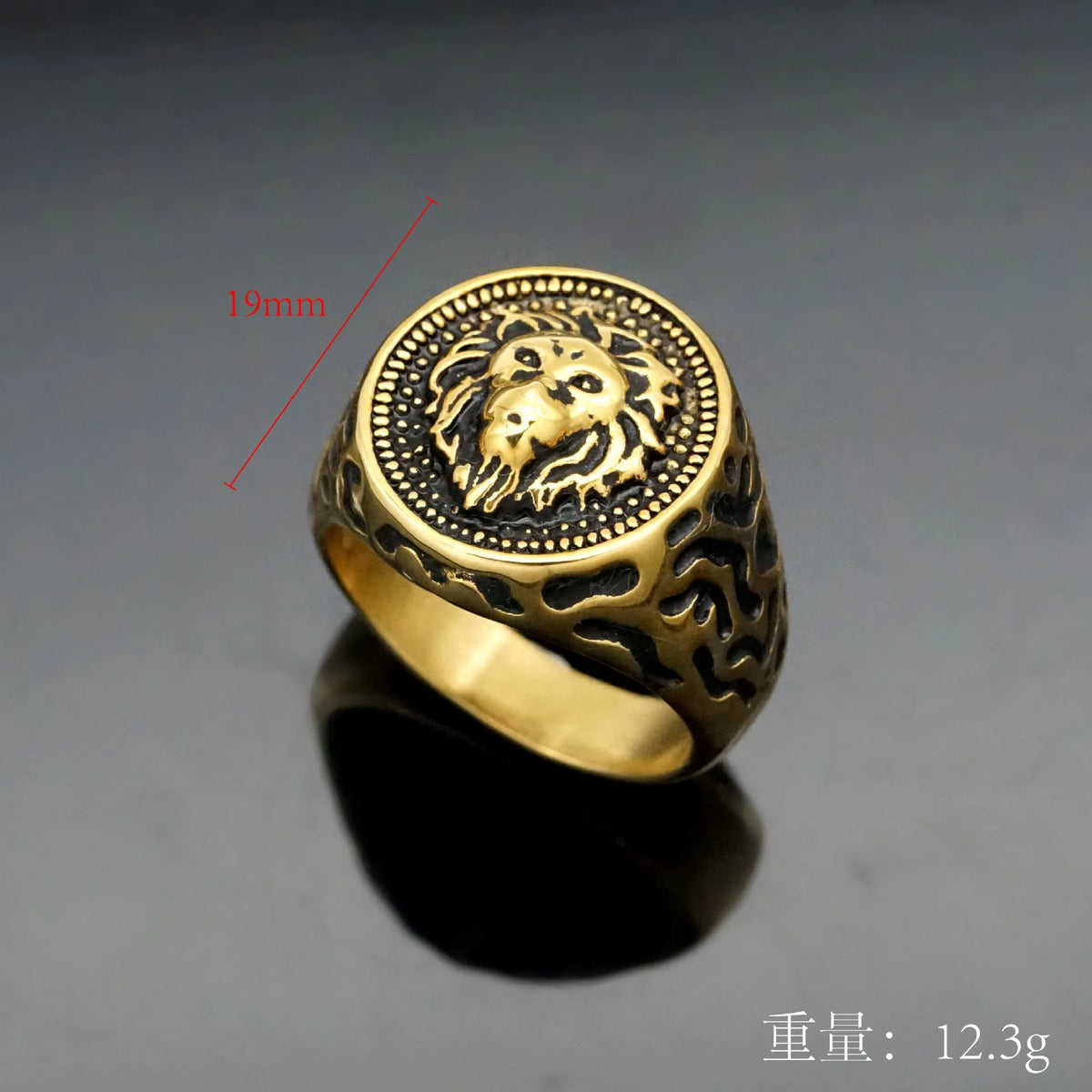 Golden Lion Head Ring Animal Band — 316L Stainless Steel