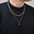 Vnox 2pcs/set Link Chain Chokers Four-point Star Pendant O-Chain Necklace Set for Men, Stainless Steel Silver Color Jewelry Gift