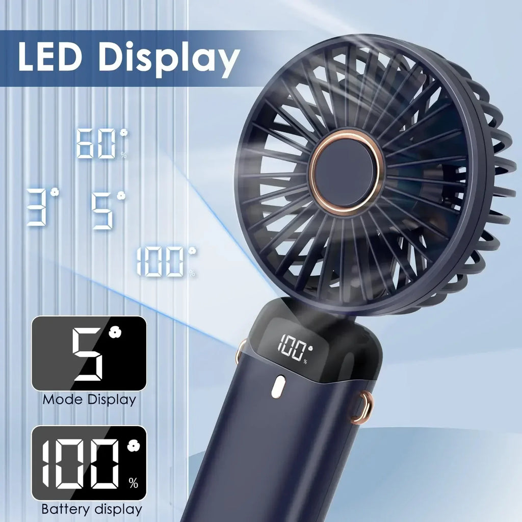 5000mAh Portable Fan Rechargeable 90° Foldable 5 Speed Mini Air Conditioner Small Fan Air Cooler with LED Digital