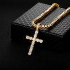 Iced Out Cross Pendant Necklace With 4mm Tennis Chain Religious Charm Full Rhinestone Bling Hip Hop Jewelry for Men and