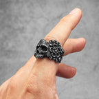 Flower Skull Ring Black — Stainless Steel