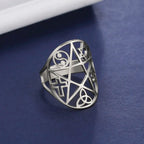 Dawapara Pentagram Adjustable Ring for Men Women Triquetra Cross Star OM Symbol Religious Gift Stainless Steel Jewelry