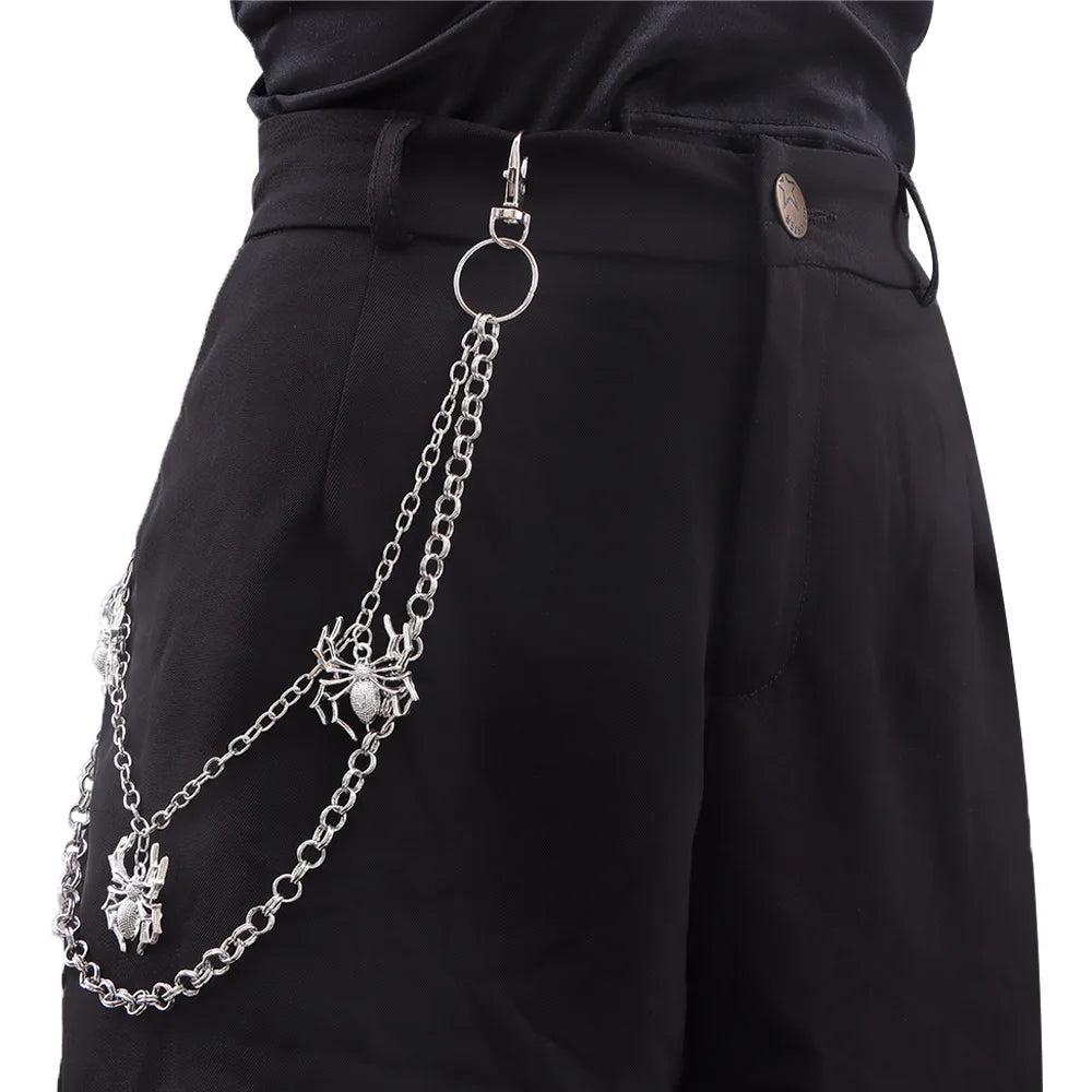Gothic Spider Pants Chain — Double-Layer Ring Metal Waist Chain