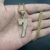 Stainless Steel Iced Out Number 7 Pendant Necklace