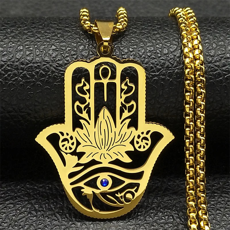 Hamsa Ankh Eye of Horus Pendant Necklace