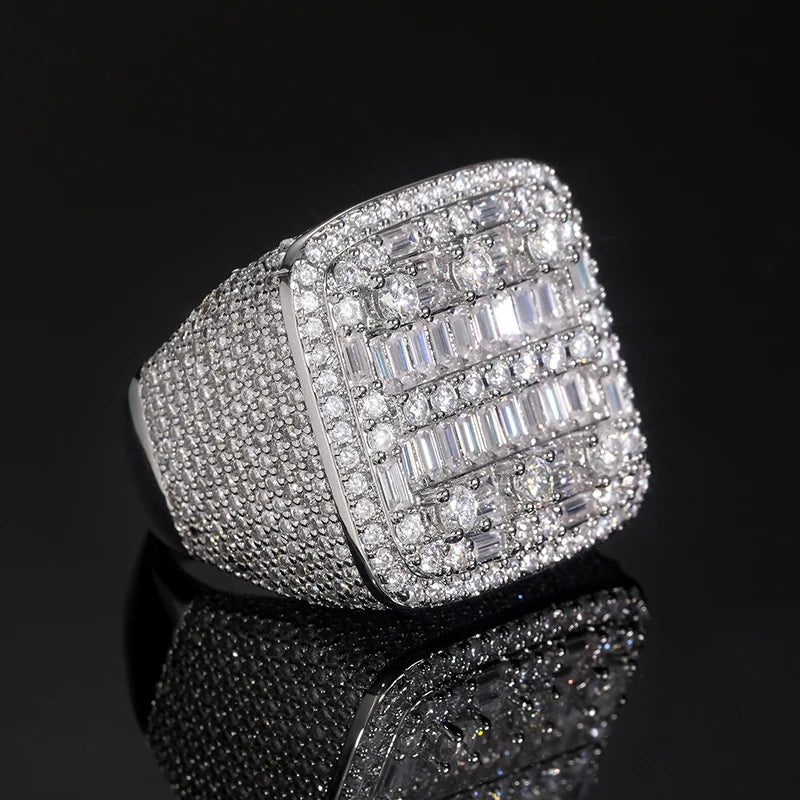 Iced Out Square Geometric CZ Ring — Two-Tone Paved Men's Band