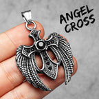 Angel Wing Cross Pendant — Stainless Steel