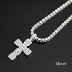 Iced Out Cross Pendant Necklace — 4mm Tennis Chain, Two-Tone