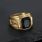 Hip Hop Mystic Masonic Symbol Shiny Black Crystal Ring Gold Color Stainless Steel  Freemasonry Rings for Women Men Jewelry Gift
