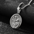 Religious St. Christopher Protect Us Necklace For Men Stainless Steel Geometric Oval Pendant Collares Jewelry