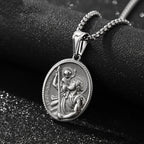 Religious St. Christopher Protect Us Necklace For Men Stainless Steel Geometric Oval Pendant Collares Jewelry