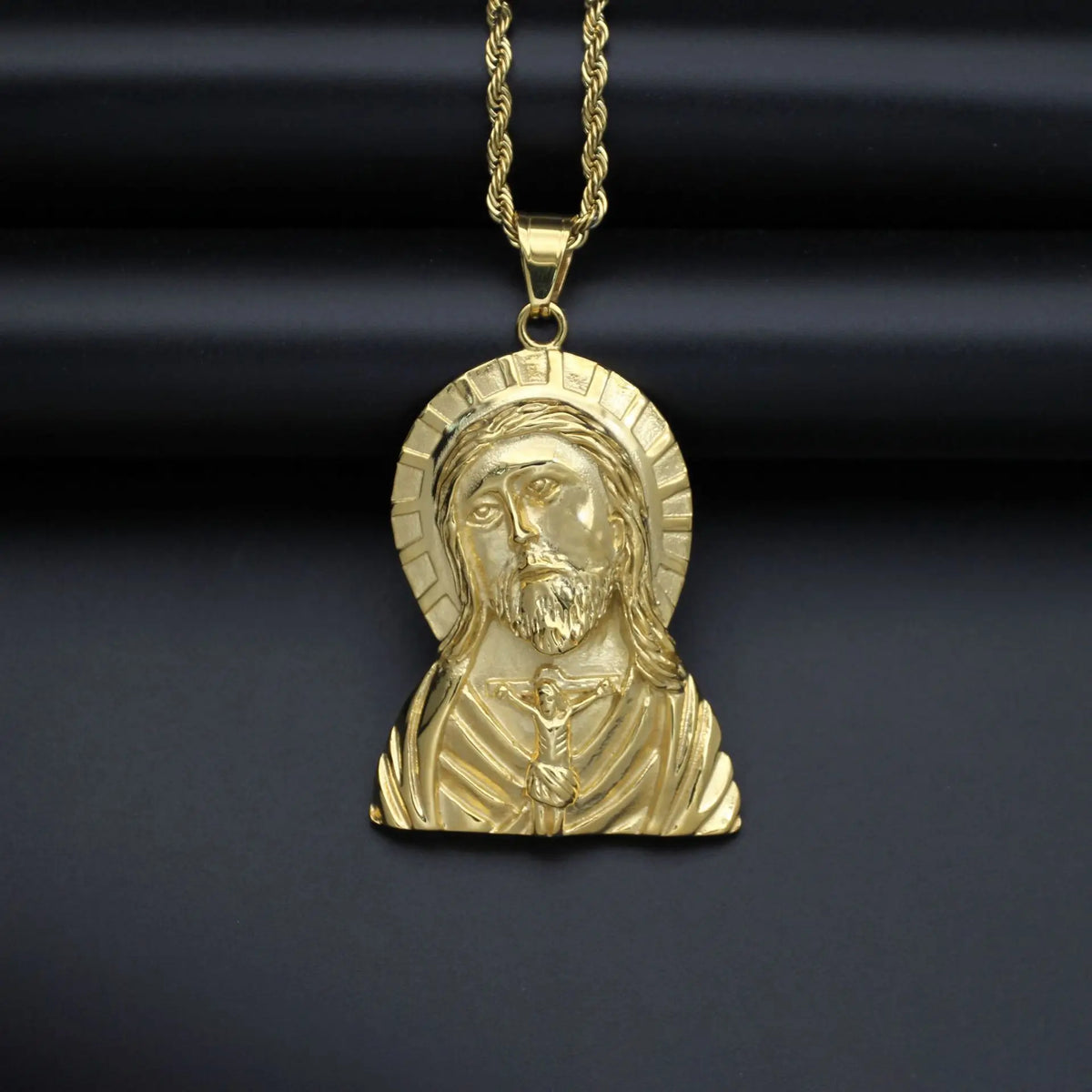 Gold Jesus Christ Face Pendant Necklace for Men — Stainless Steel