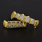 Open Face Teeth Grillz Hollow Top & Bottom Caps — Gold-Tone