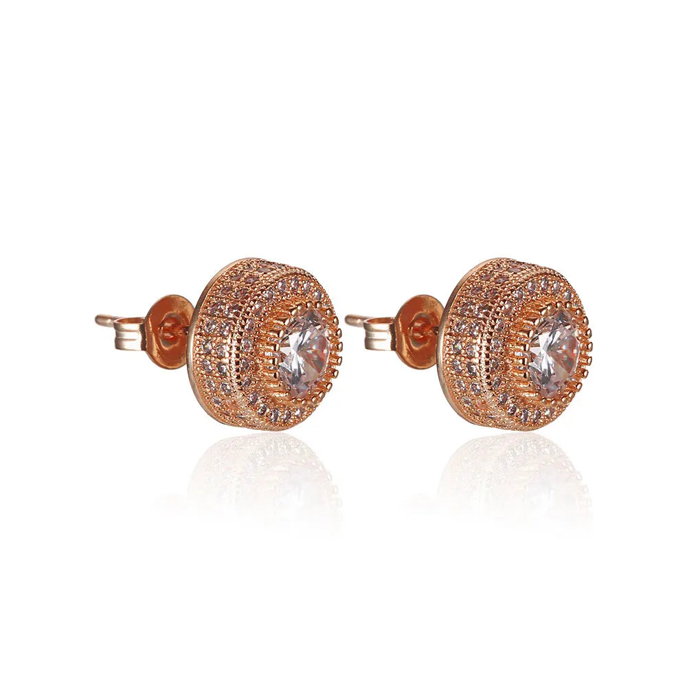 Iced Out Round CZ Stud Earrings Stainless Steel