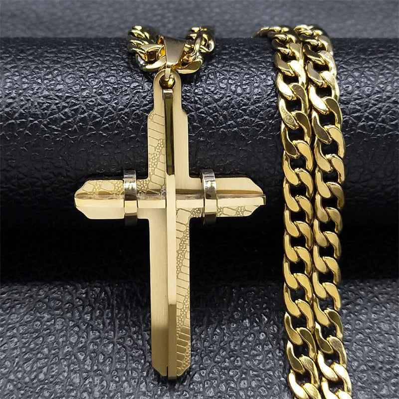 Cross Crucifix Gold Pendant Long
