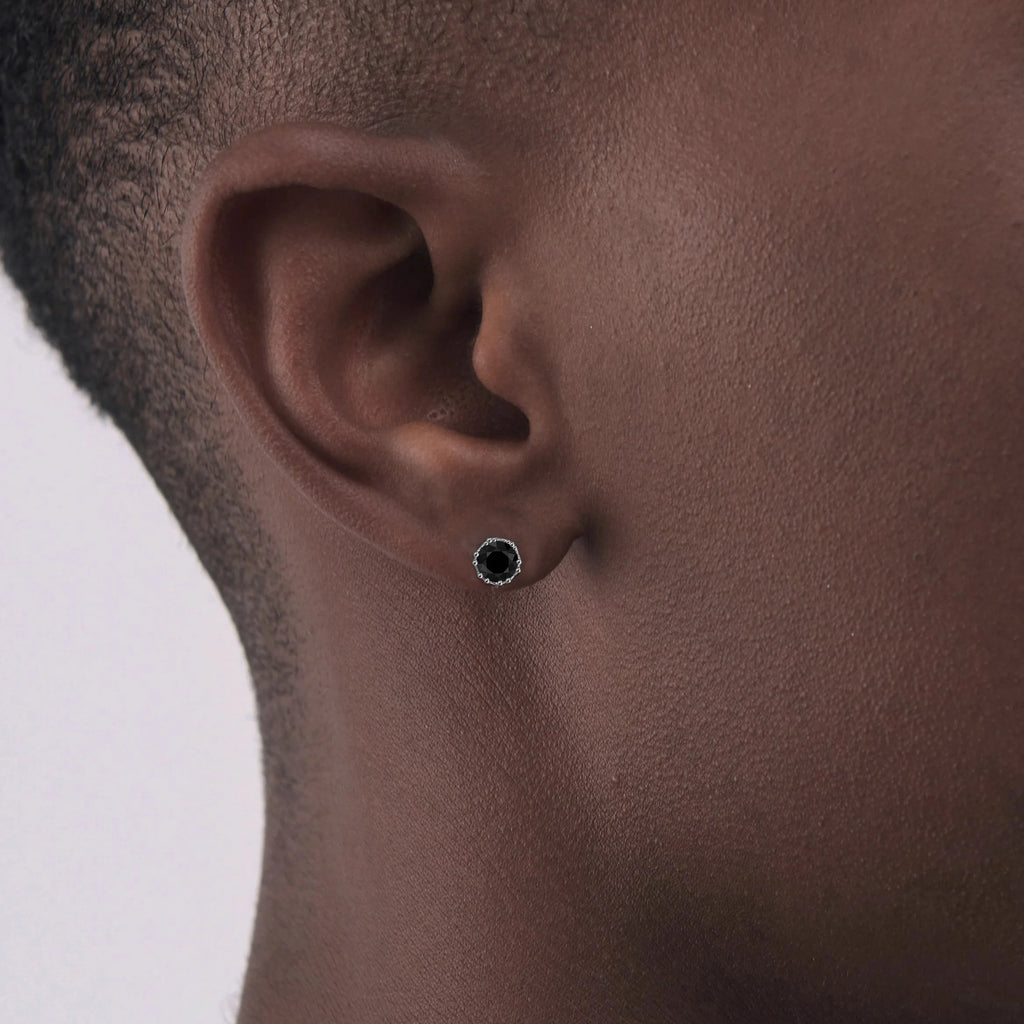 Black Iced Out Silver Stud Earrings Crystal